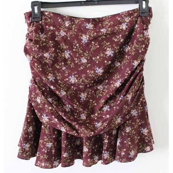 NWT Size 12 Veronica Beard Taras Floral-Print Ruched Silk Mini Skirt Merlot Ruff - Picture 5 of 5